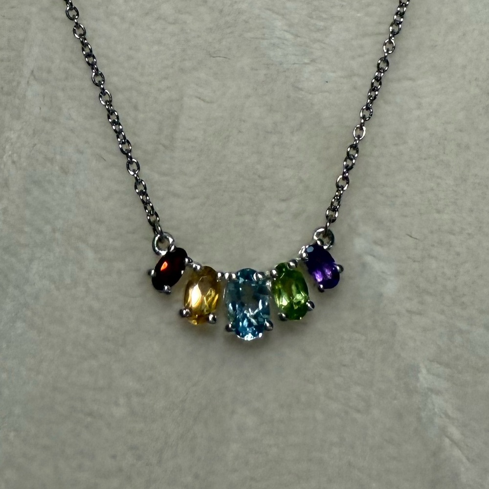 Elegant Sterling Silver Multicolor Gemstone Necklace - Picture 2 of 3